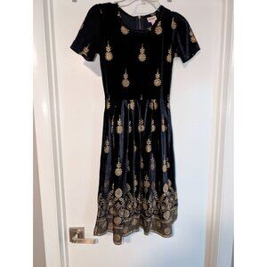 Lulularoe Elegant collection Amelia dress Navy Gold Velvet XS